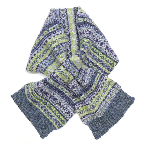 Recycled Blend Sage & Blue Fair Isle Pull Through Scarf