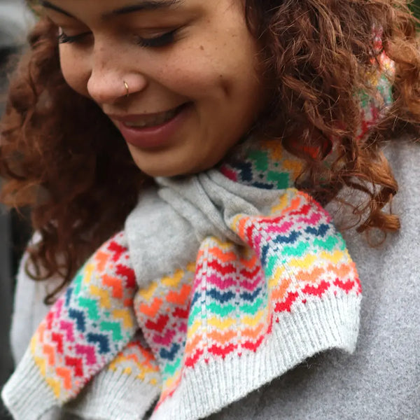 Wool Blend Rainbow Heart Knit Pull Through Scarf