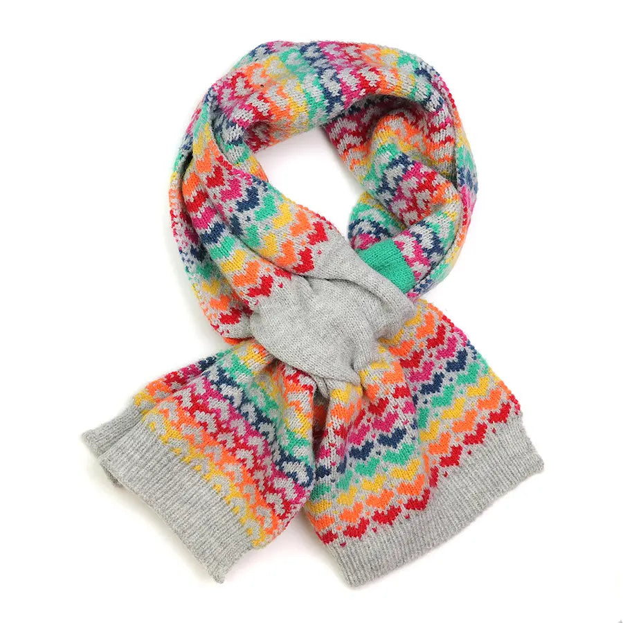 Wool Blend Rainbow Heart Knit Pull Through Scarf