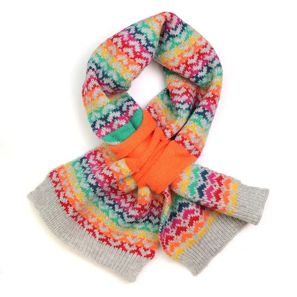 Wool Blend Rainbow Heart Knit Pull Through Scarf