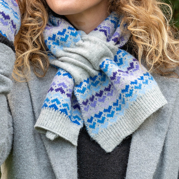 Wool Blend Blue Mix Heart Knit Pull Through Scarf