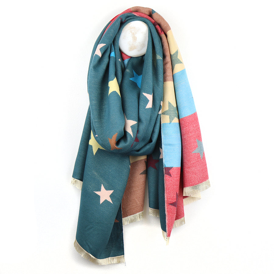 Teal Mix Star and Stripe Jacquard Scarf