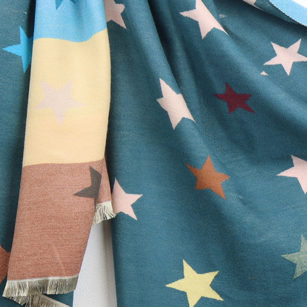 Teal Mix Star and Stripe Jacquard Scarf