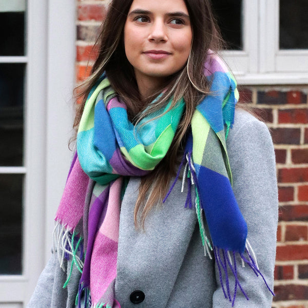 Blue, Pink and Green Mix Colour Block Scarf