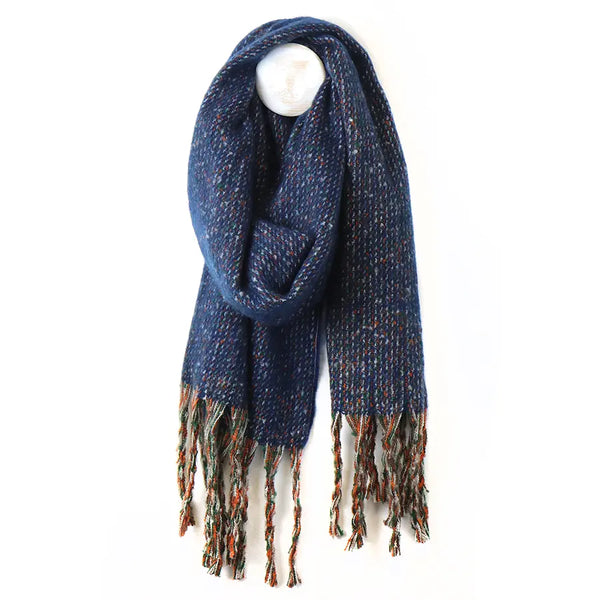 Navy Scarf with Stitch Weave and Tassels