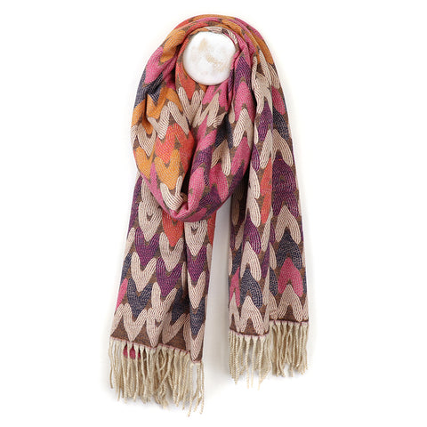 Reversible Warm Mix Multi Heart Scarf with Fringe