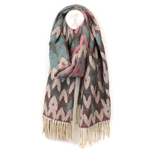 Reversible Soft Muted Pastel Mix Multi Heart Scarf with Fringe