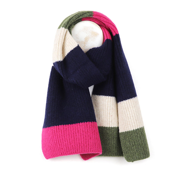 Pink, Khaki, Navy Mix Recycled Blend Stripe Scarf