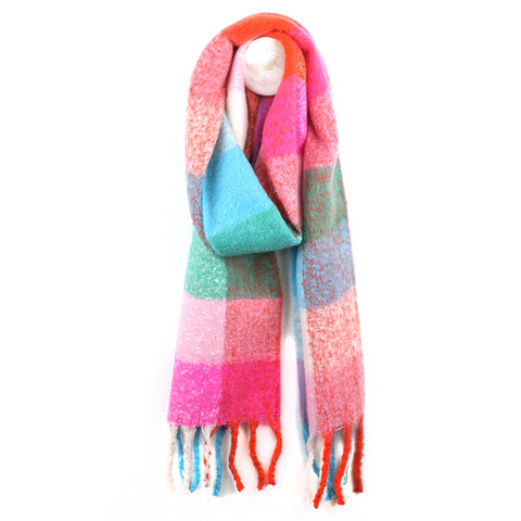 Pink and Blue Mix Recycled Blend Check Scarf