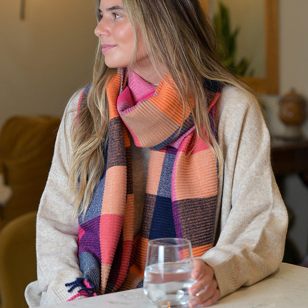 Rust and Pink Mix Crinkle Check Scarf