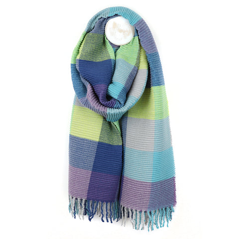 Blue and Green Mix Crinkle Check Scarf