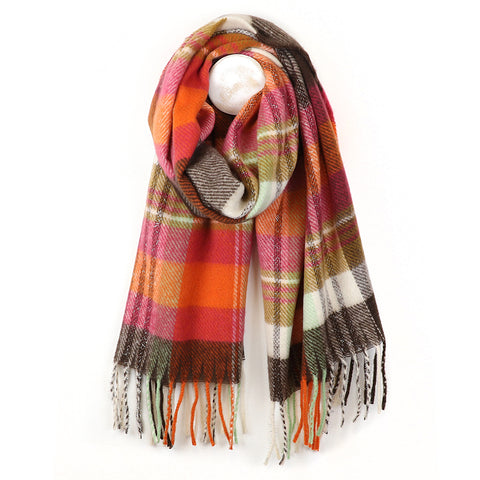 Orange and Ochre Mix Tartan Check Scarf
