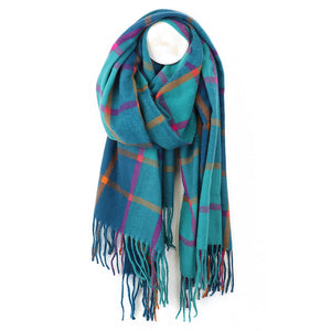 Teal and Purple Mix Check Scarf