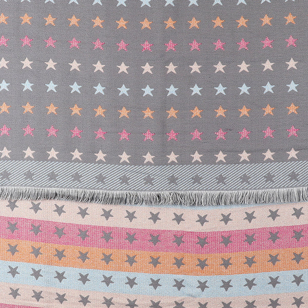Pale Grey and Multi Jacquard Stripes and Stars Scarf