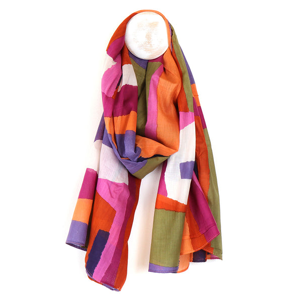 Orange Mix Abstract Cotton Scarf