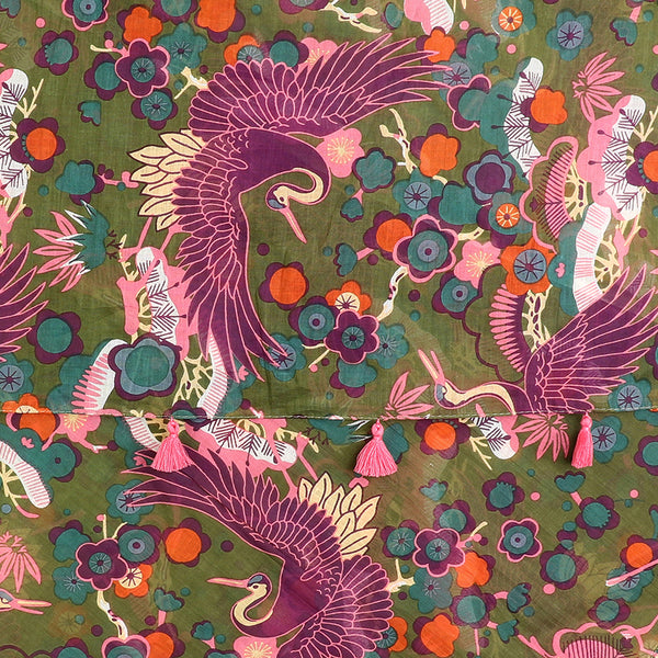 Khaki Mix Cotton Bird of Paradise Print Scarf