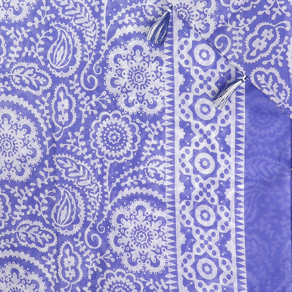 Blue Cotton Paisley Floral Print Scarf