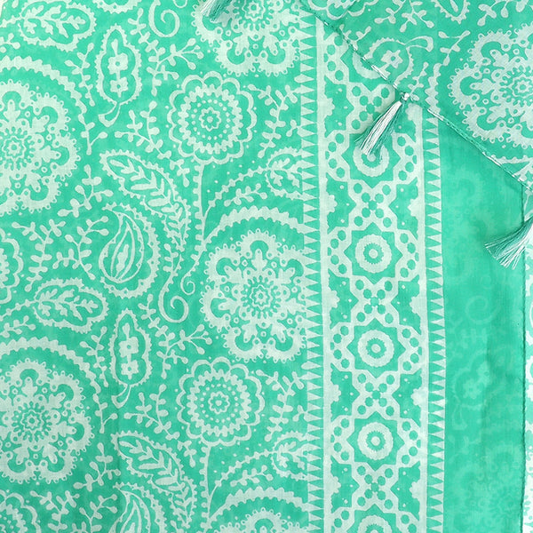 Mint Green Cotton Paisley Floral Print Scarf