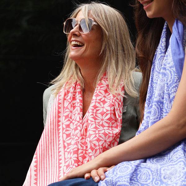 Coral Graphic Repeat Print Cotton Scarf