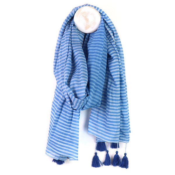 Blue Mix Cotton Striped Scarf