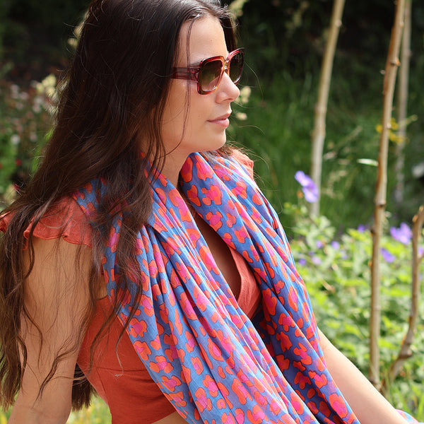Pink and Blue Cotton Camo Print Scarf