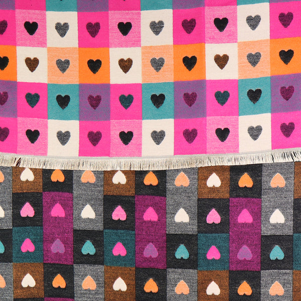 Pink Mix Heart Chequerboard Print Jacquard Scarf