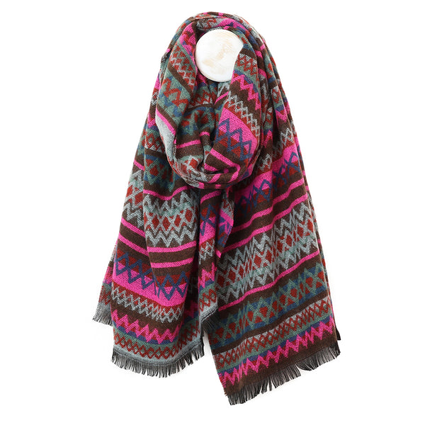 Pink & Brown Mix Zigzag Stripes Scarf