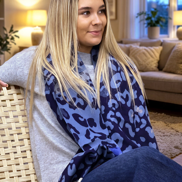 Navy Mix Animal Print Hearts Jacquard Scarf