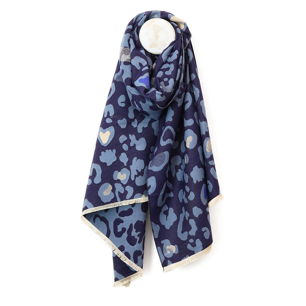 Navy Mix Animal Print Hearts Jacquard Scarf