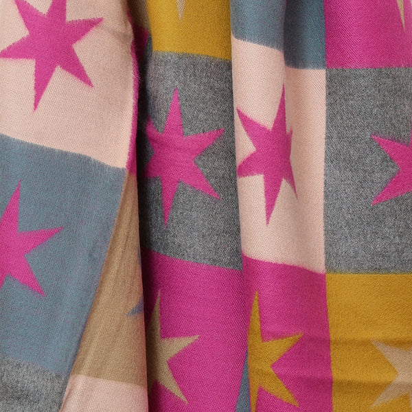 Mustard & Pink Mix Chequerboard Stars Reversible Scarf