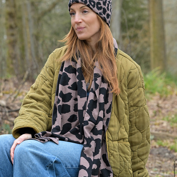 Taupe and Black Abstract Animal Print Scarf