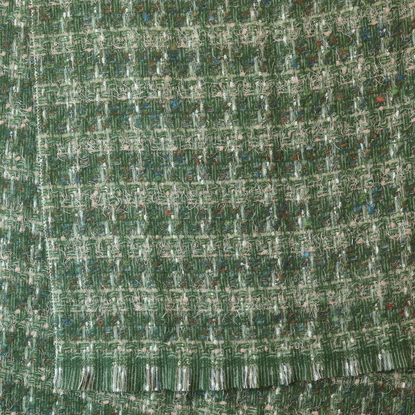 Forest Green Mix Check Weave Scarf with Metallic Thread