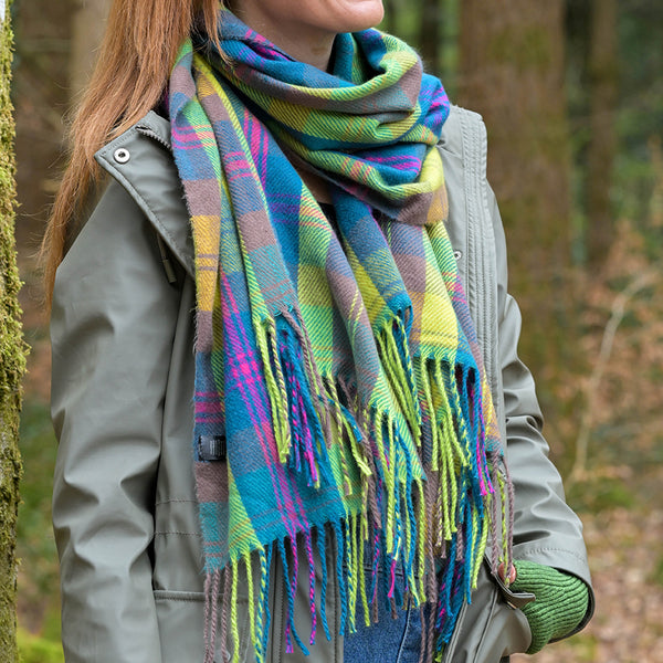 Lime, Blue and Pink Classic Tartan Check Scarf