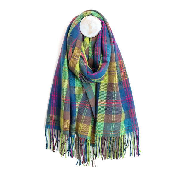 Lime, Blue and Pink Classic Tartan Check Scarf