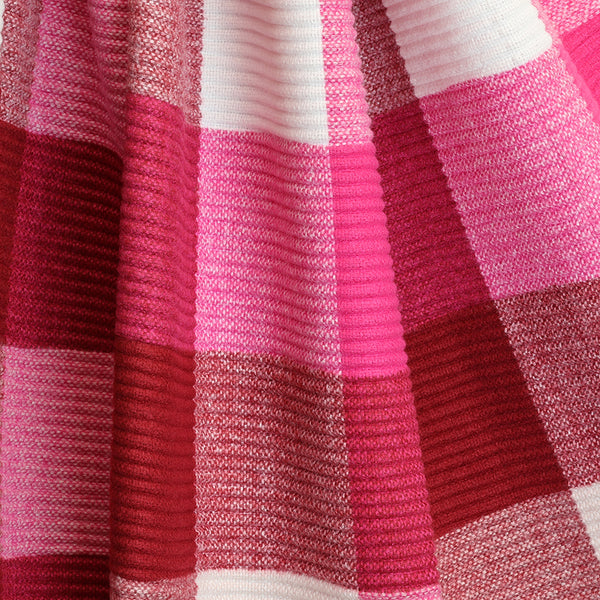 Raspberry, Red & White Mix Pleated Check Scarf