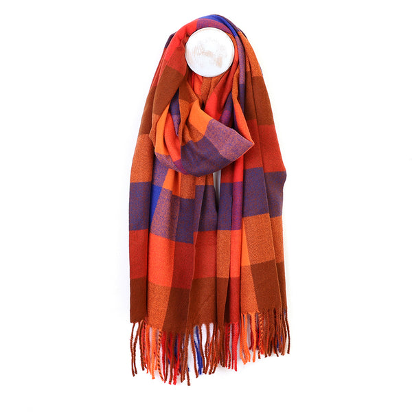 Orange and Blue Mix Check Scarf