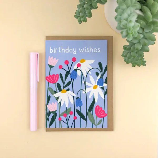 Birthday Wishes - Floral Stems Illustrated Birthday Card
