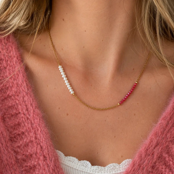 Pink & Cream Beaded Chain Necklace