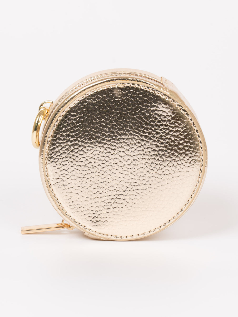 Round Coin Purse - Silver Metallic Faux Leather