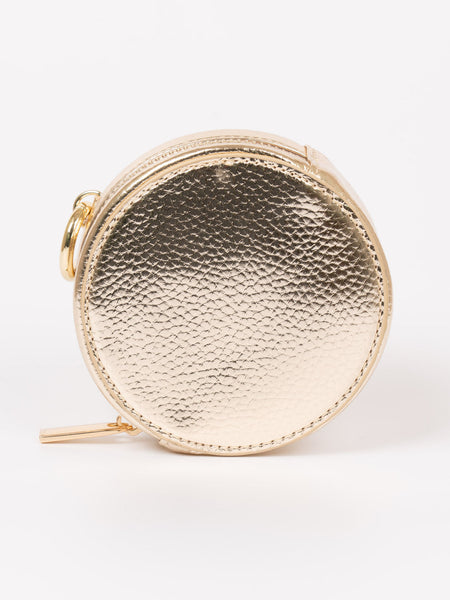 Round Coin Purse - Silver Metallic Faux Leather