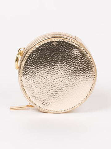 Round Coin Purse - Silver Metallic Faux Leather