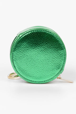 Round Coin Purse - Green Metallic Faux Leather