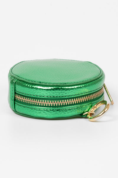 Round Coin Purse - Green Metallic Faux Leather