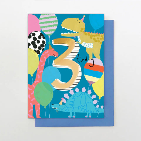 Happy Birthday Card | Age 3 Dinosaurs