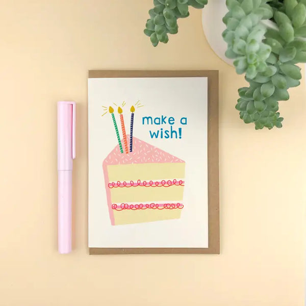 Illustrated 'Make A Wish!' Fun and Cute Cake Birthday Card