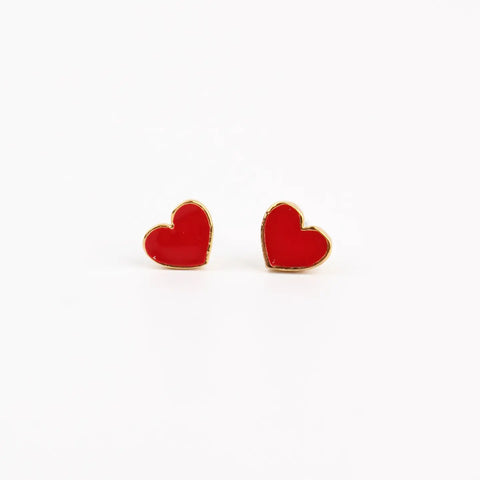 Red Enamel Small Heart Studs