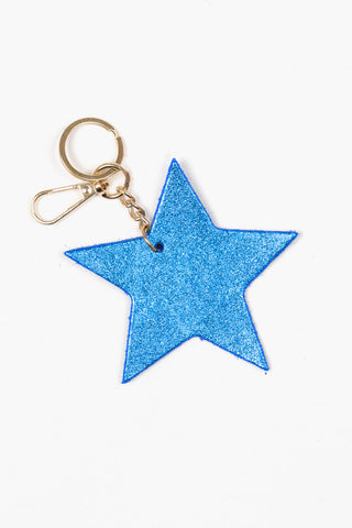 Blue Metallic Italian Leather Star Keyring