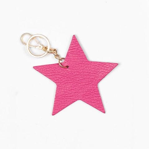 Raspberry Pebbled Italian Leather Star Keyring