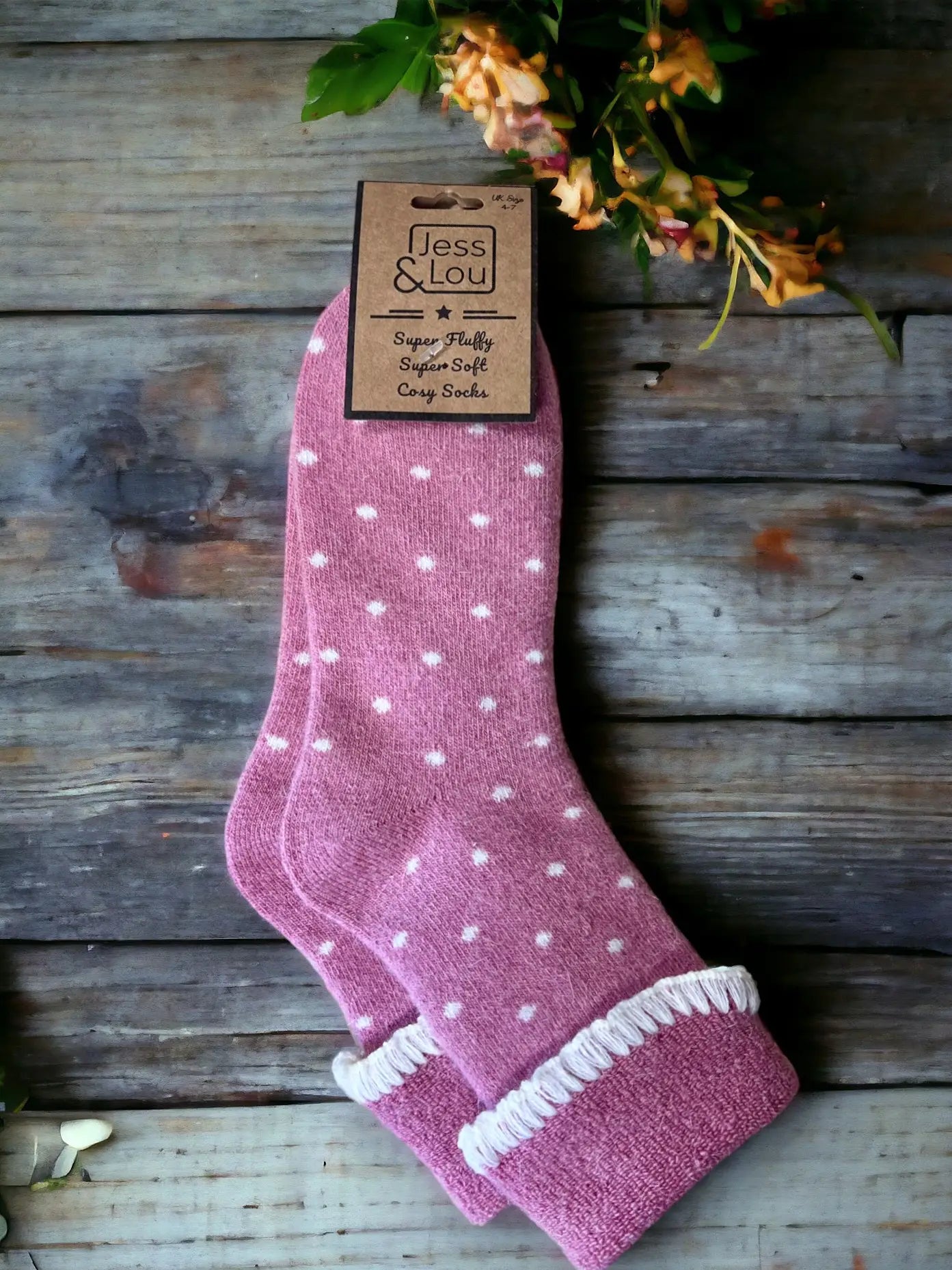 Pink Cosy Dotty Cuff Socks