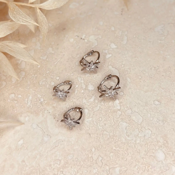 Silver Diamanté Star Huggie Hoops